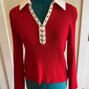 ST. JOHN SPORT Red knit long sleeve top